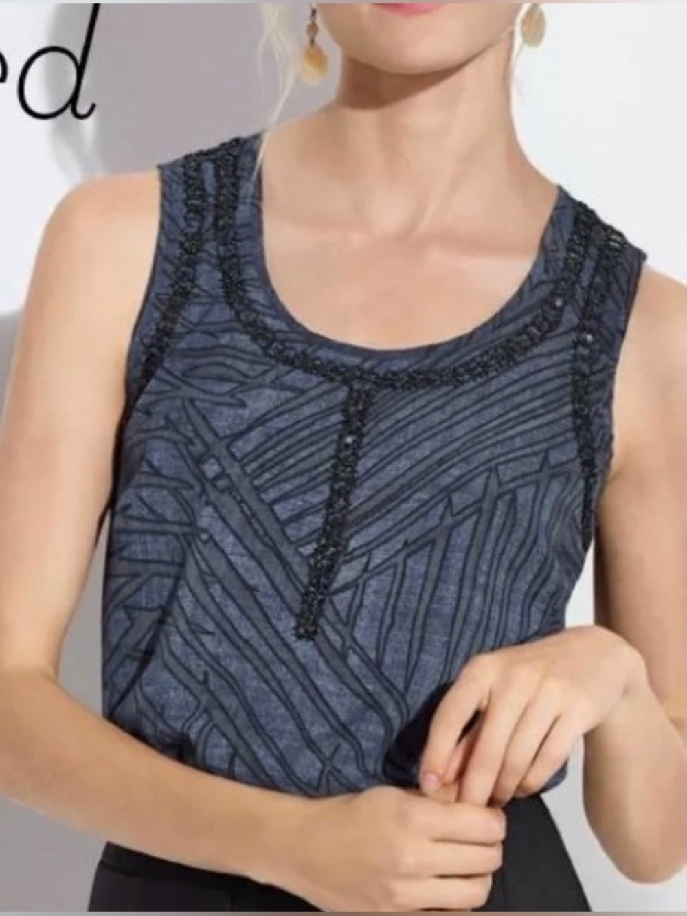 CAbi Navy Blue & Black Beaded Tank Top Tunic Size Large